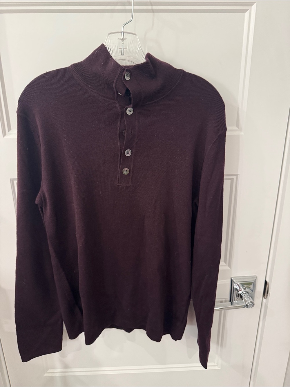 Banana Republic Men's Burgundy high collar Sweater with Button Placket
